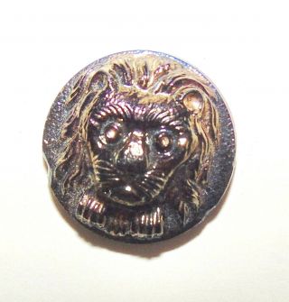 Vintage Small Black Glass Gold Luster Lion Button 2400