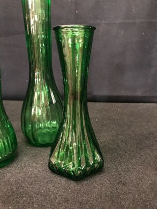 Set Of 3 VINTAGE HOOSIER Green GLASS VASE Bottle Genie Depression Glass C 2