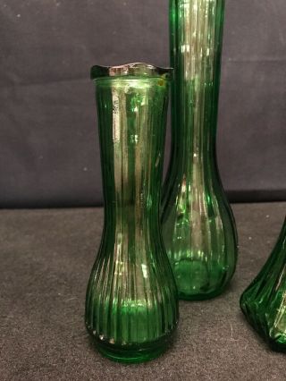 Set Of 3 VINTAGE HOOSIER Green GLASS VASE Bottle Genie Depression Glass C 3