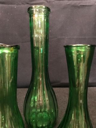 Set Of 3 VINTAGE HOOSIER Green GLASS VASE Bottle Genie Depression Glass C 4