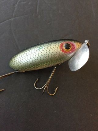 Vintage Fred Arbogast Jitterbug Green W/gray Scale Topwater Fishing Lure Htf