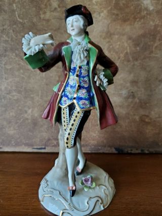 Volkstedt Germany By Ackermann & Fritze: 8 " Gentleman Lace Porcelain Figurine