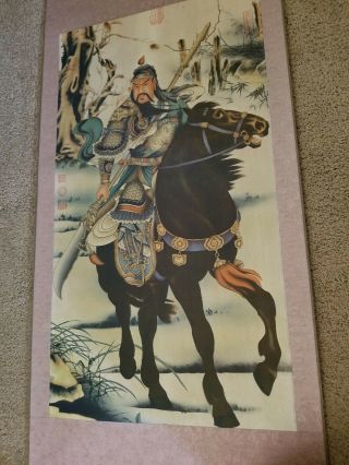 Vintage Chinese Scroll Warrior Writing Stamp Material Print Tapestry Picture