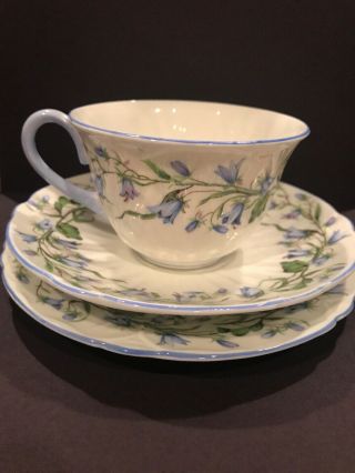 Vintage Shelley Tea Cup,  Saucer,  & Dessert Plate White With Blue Flowers