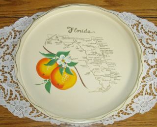 Vintage Florida Nashco Products York 10 3/4 " Round Hand Painted Tin Tray