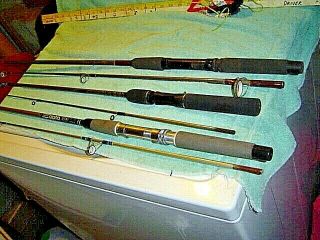 3 Vintage Tubular 2pc Spinning Fishing Rods Zebco Dura,  Shakaespeare Alpha Sp1310