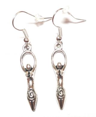 Spiral Goddess_dangle Charm Earrings Antiqued Silver_wiccan Pagan Venus_138e