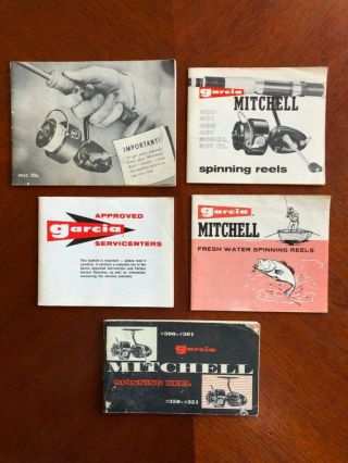 5 Vintage Garcia Mitchell Spinning Reel Instruction Booklet Manuals