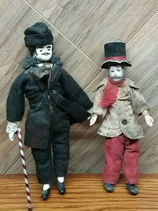 Vintage Bisque Head Dolls Adult Men Dickens Style Unusual 7 " Tall
