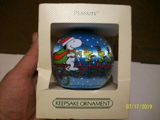 1982 Peanuts - Snoopy & Woodstock Satin Ball Ornament (hallmark)