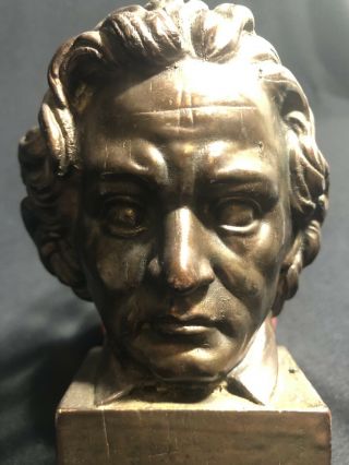 Antique Vintage Brass Casting Beethoven Head Bust Sculpture Statue Signed
