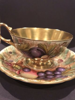 Vintage Tea Cup & Saucer Gold With Fruit Design Aynsley