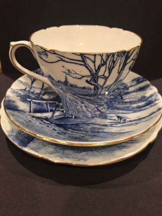 Vintage Shelley Tea Cup,  Saucer,  & Dessert Plate Blue Country Scene