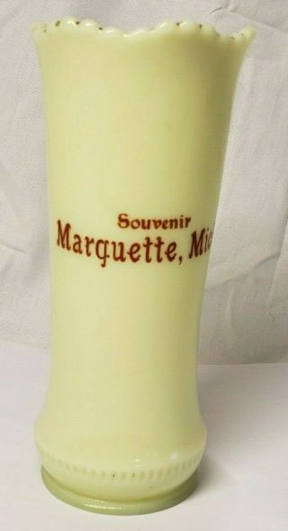 Antique Vintage Souvenir Marquette Mich.  Michigan Custard Glass Vase