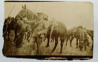 Antique Sepia Photo British Army Cavalry Office With Horses Ww1 Era?