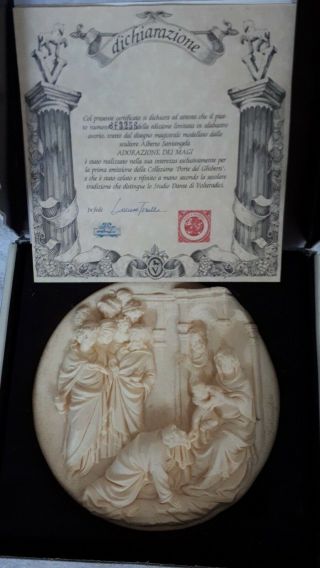 Italian Alabaster Plate Adoration Of The Magi Hand Carved By Alberto Santangela