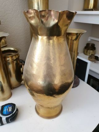 Large Antique Trench Art Ww1 Brass Shell Casing Vase