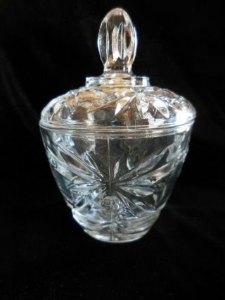Clear CUT GLASS SUGAR BOWL with COVER Vintage 3