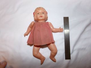 Antique 7 " Celluloid Doll W/ Paper Dress Marked Tt Japan