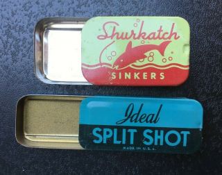 Vintage fishing Shurkatch Sinkers Ideal Split Shot advert tins VG 1960 ' s 3