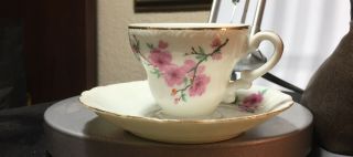 Vintage Tea Cup & Saucer Small Tea Cup White With Pink Pansies