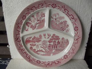 Maestricht Pink / Red Willow Divided 10 1/2 " Plate Made In Holland Antique
