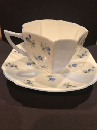 Vintage Shelley Tea Cup & Saucer White With Blue Flowers