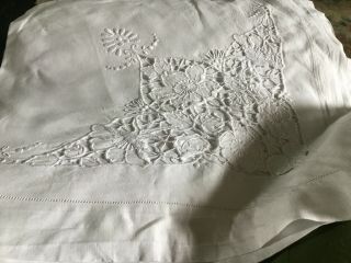 Vintage Tablecloth With Embroidery Flowers And Butterflies