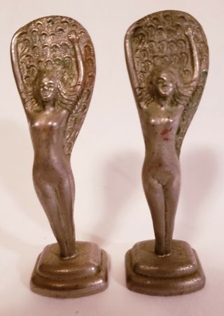 2 Nude Lady Art Deco Metal Fender / Hood Ornaments