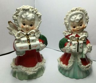 Vintage Napco Holiday Angels Set Of 2 Spaghetti Trim  Ax1693a,  Ax1693b
