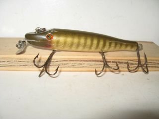 Vintage Ccb Co Creek Chub Pikie Fishing Lure Wood W/ Glass Eyes 4 1/4 " -