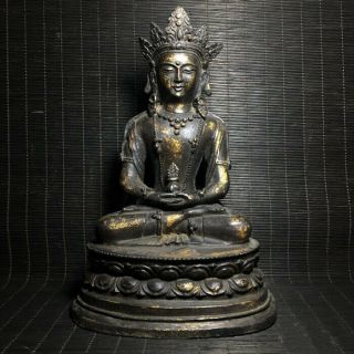 Unusual Awesome Archaic Chinese Bronze Buddha Seated Statue Sculpture Marked