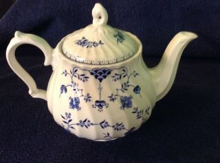 Vintage Blue Onion Blue Transferware Swirl Teapot Made In England Estate