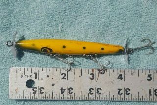 Vintage Smithwick Fishing Lure Devel Horse 3 3/4 Wood Yellow With Black Spots