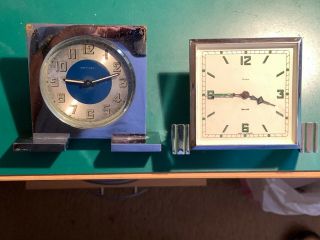 2 Vintage Chrome Art Deco 8 Day Travel Clocks Smiths,  Reviel (spares)