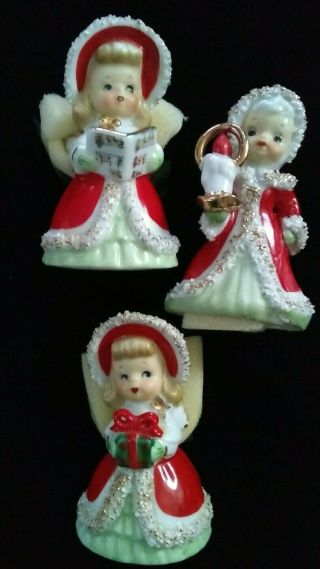 Set Of 3 Vintage Lefton Christmas Angel Bells Geo Z Lefton