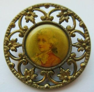 Large Antique Victorian Metal Lithograph Picture Button Portrait (i)