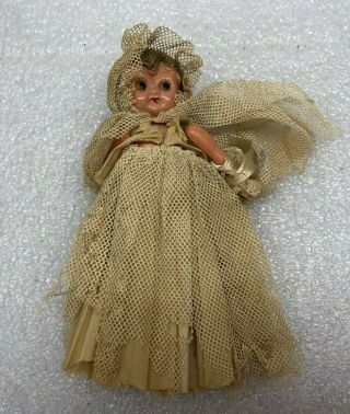 Vintage Celluloid Kewpie Doll W/ Dress Hood Made Occupied Japan Wavy Gold Hair