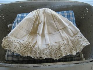 19th Century Primitive Rag Doll Skirt Cream Color Single Waist Button Hand Sewn