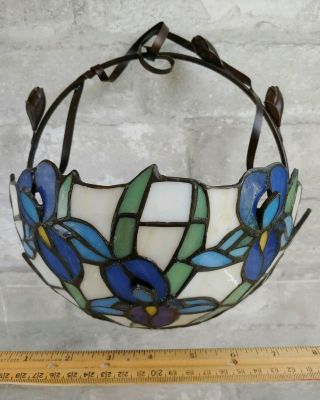 Retired Partylite 8 " Stained Glass Blue Iris Flower Candle Votive Wall Sconce