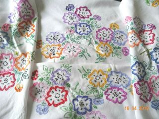 Vintage Hand Embroidered Tablecloth - Pansy Heads 47/48 " Square