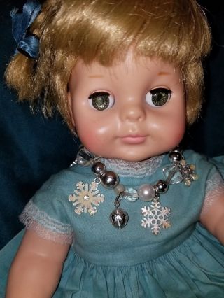 Vintage Vogue 13” Angel Baby Doll Vinyl Blonde Hair Blue Sleep Eyes Vogue Dress