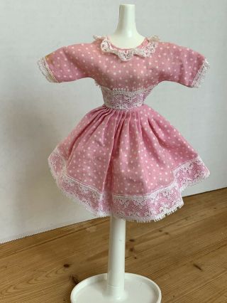 Vintage Barbie Doll Clone Mitzi Pink White Dot Lace Cotton Dress