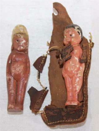 Vintage Set Of 2 Indian Native American Clay Ceramic? Dolls 1 In Papoose 1 Loose