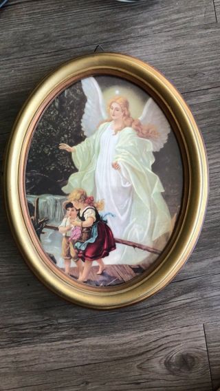 Vintage Picture Of Guardian Angel And Two Children,  Made In Italy.