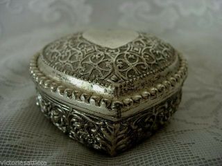 Collectible Vintage Silver Plate Heart Red Velvet Lined Jewelry/trinket Box