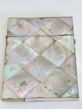 Antique Victorian Mother Of Pearl Business Card Case Holder.
