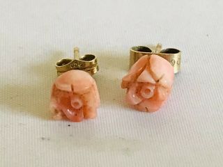 Antique 9ct Gold And Carved Coral Earrings