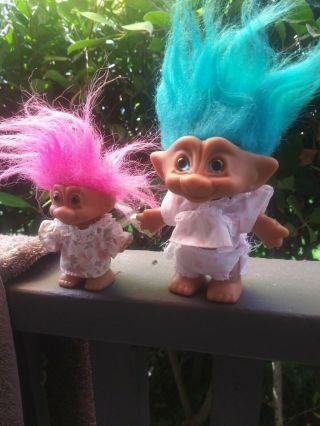 1 Ace Treasure Troll Blue Jewel And Baby Russ - Pink And Blue Hair,  Vintage