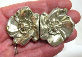 Antique Sterling Silver Flower Clasps Buckles Vintage